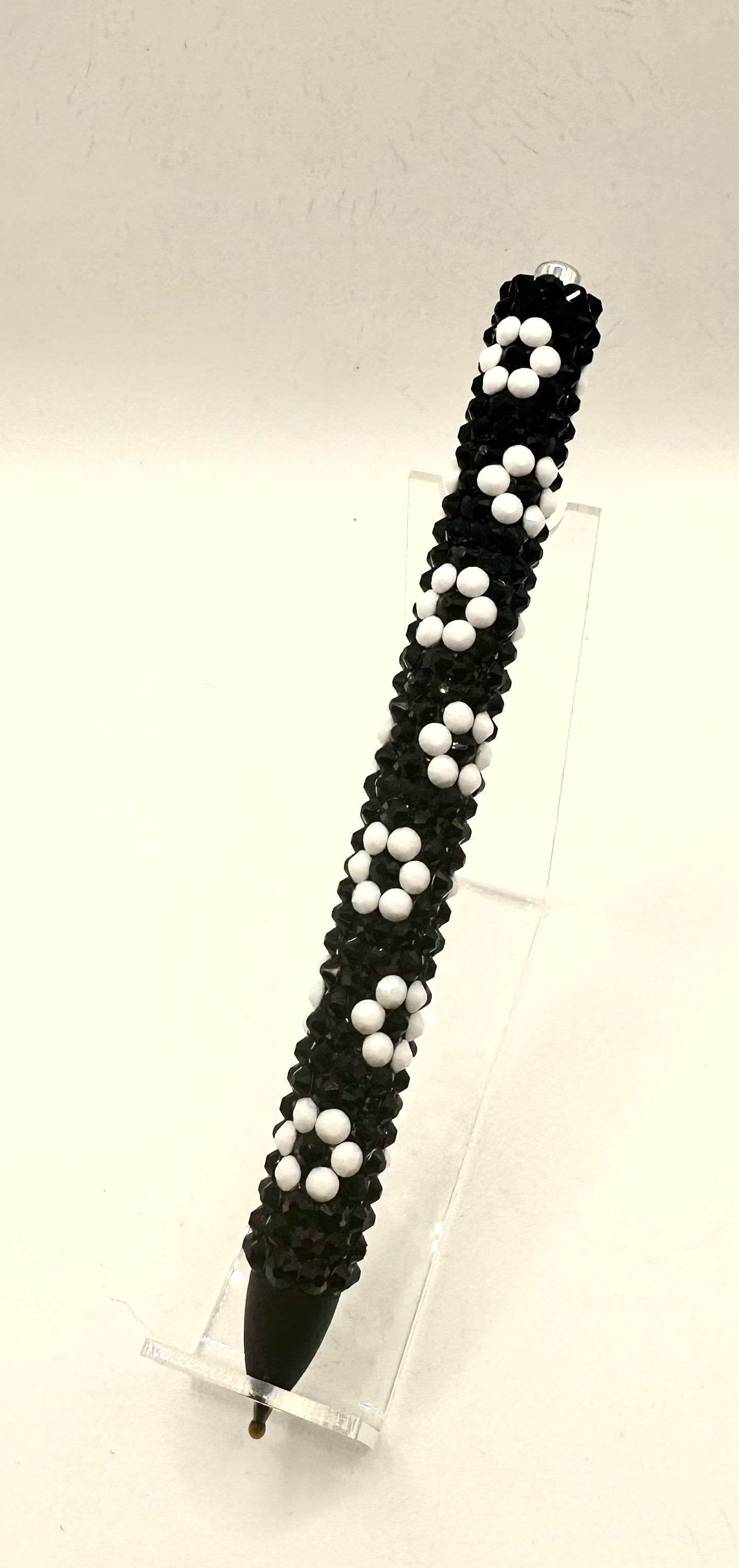 Black and white daisy rhinestone pen