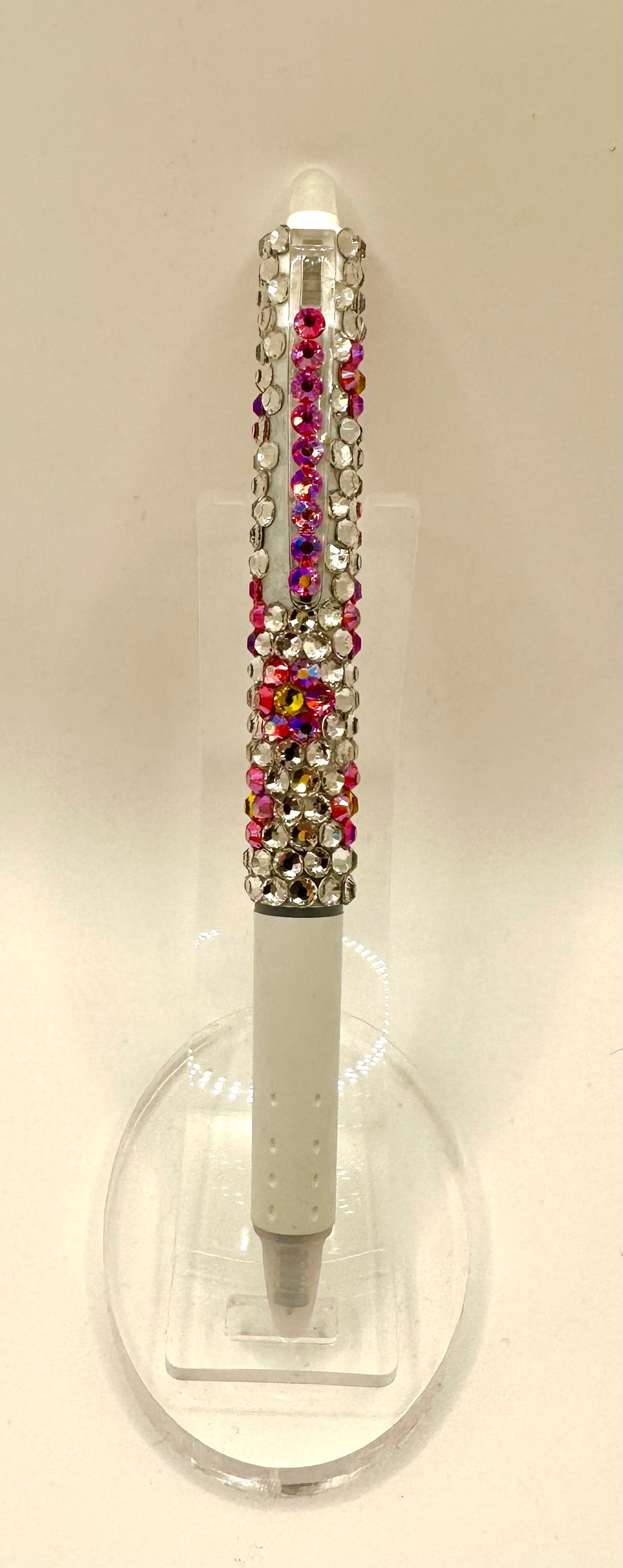 Pink flower rhinestone pen with white base