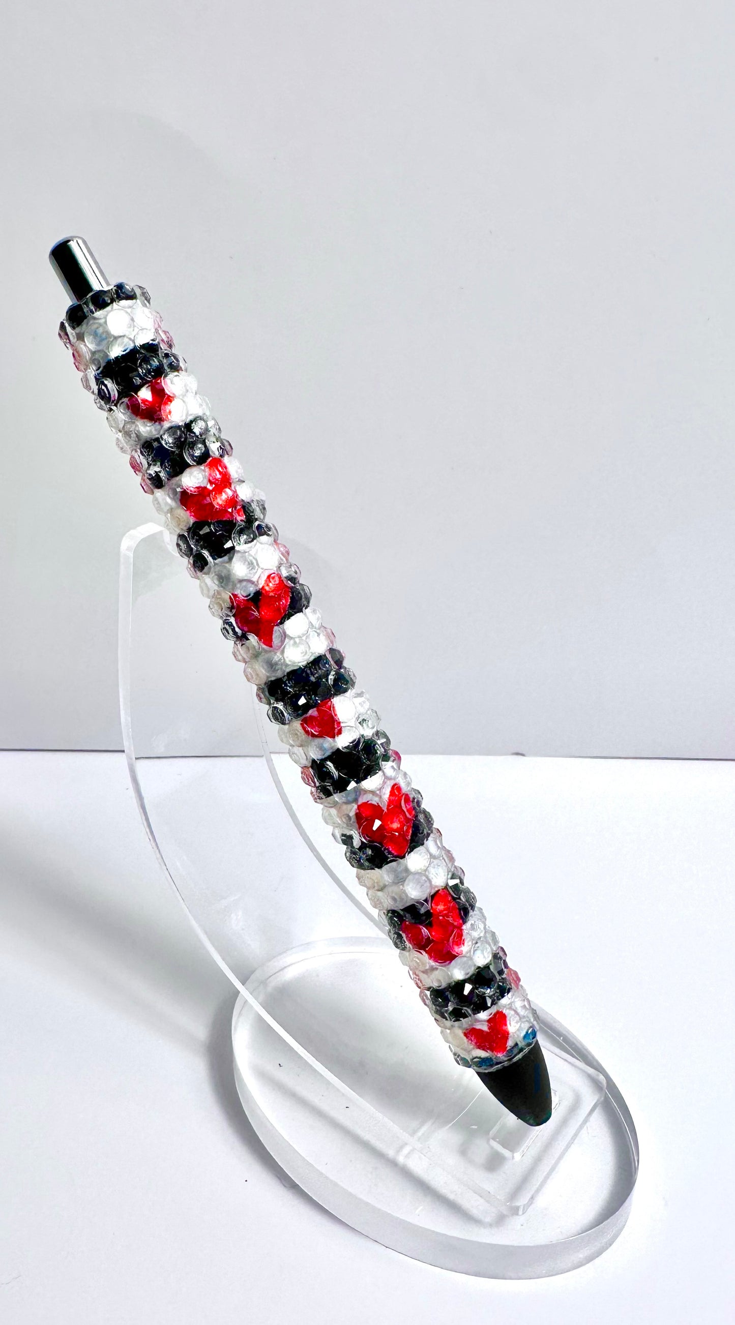 Valentines Day black and white striped red hearts Pen