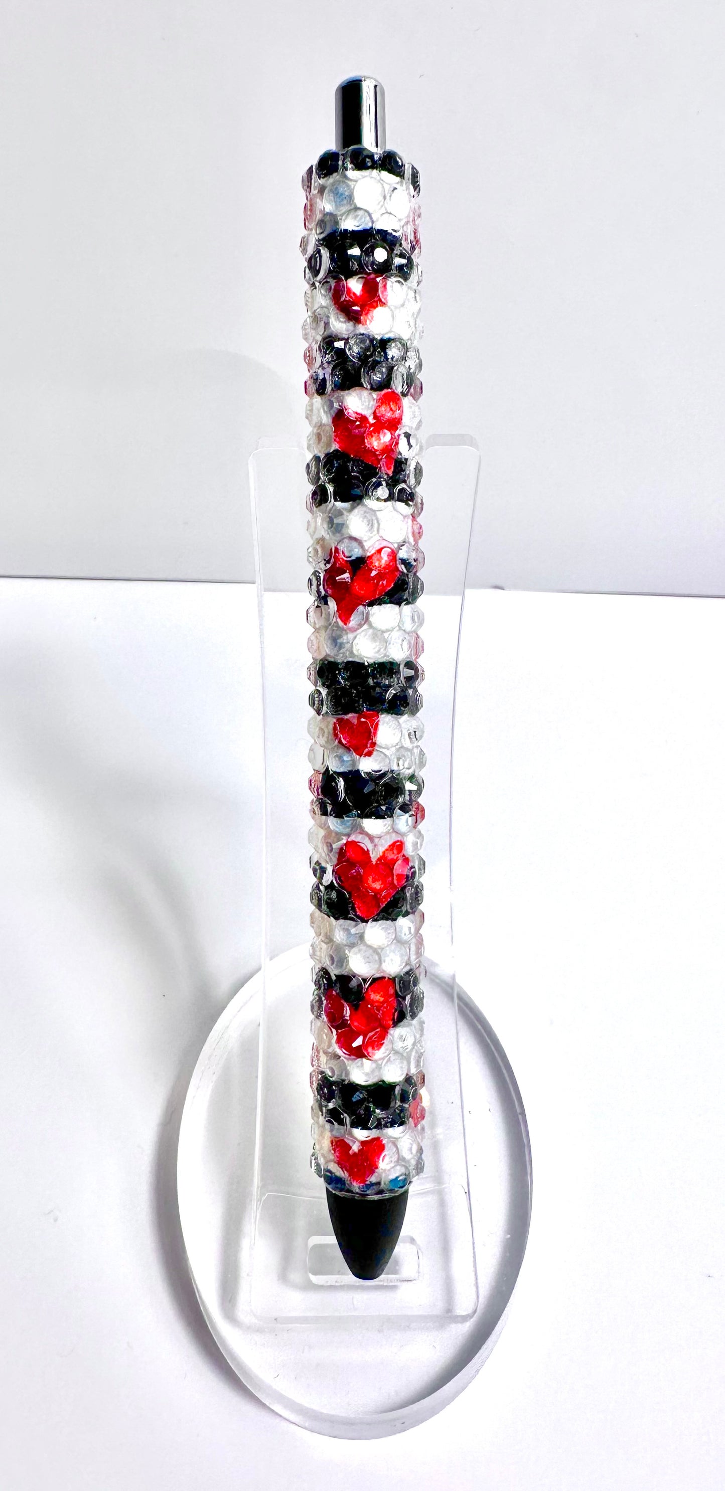 Valentines Day black and white striped red hearts Pen